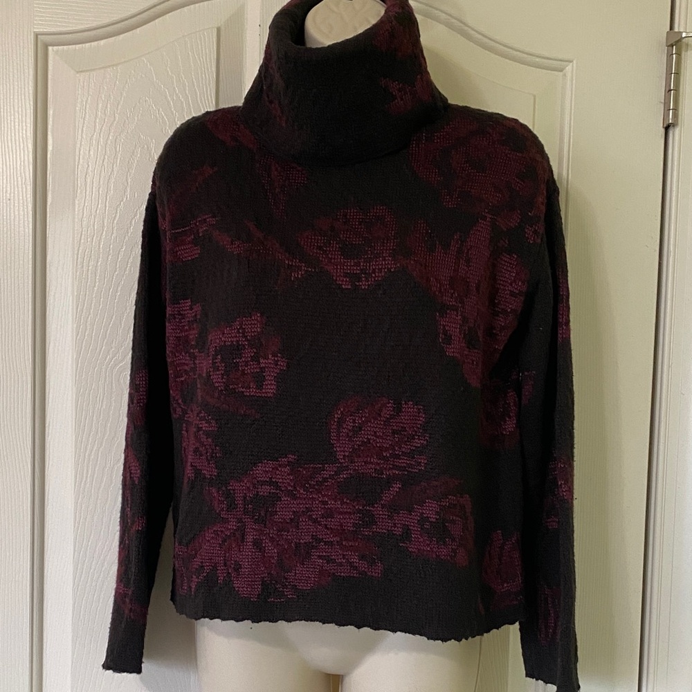 White House Black Market Black and Purple Cowl Neck Sweater
